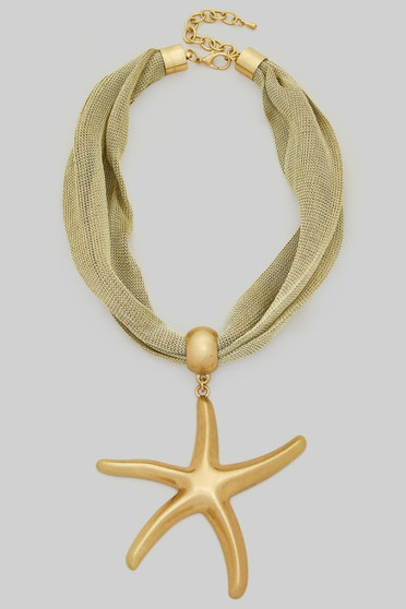 Mesh Fabric Starfish Pendant Necklace