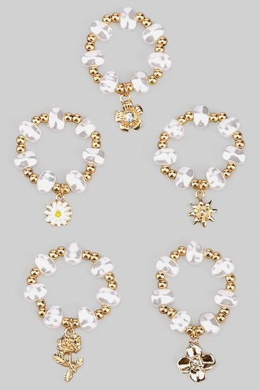 Five Piece Fwp Floral Stretch Ring Set