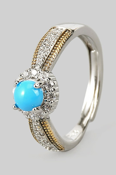 Slight Adjustable Blue Stone Ring W Cz Pave