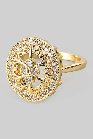 Intricate Cut Out Cz And Brass Oval Ring