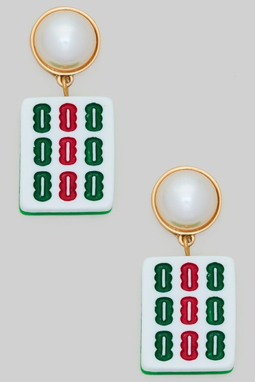 Pearl Plastic Bamboo Mahjong Post Earrings