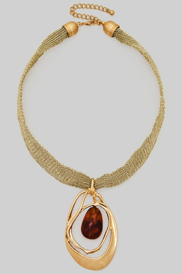 18K Gold Dipped Tortoise Pendant Metal Fabric Necklace