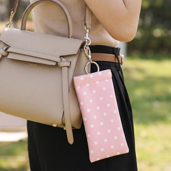 Magnet Close Polka Dot Print Sunglass Case W Keyring