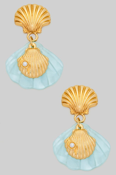 Tiered Shell And Marbled Acrylic Shell Drop Earrings