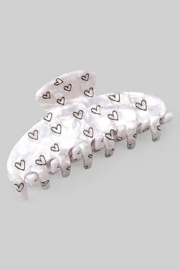 White Marbled Acrylic Heart Print Hair Clip