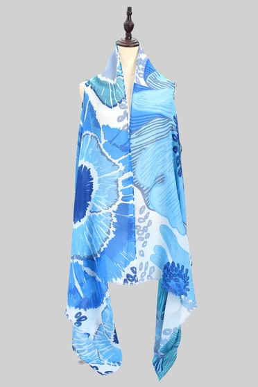 Island Flower Print Versatile Vest Or Long Scarf