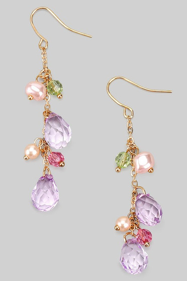 Lovely Pearl And Colored Stone Drop Earrings
