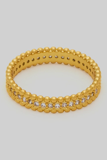 Textured Cz Pave Stacked Brass Ring