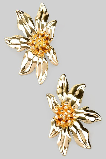 Gold Half Flower Post Drop Earrings