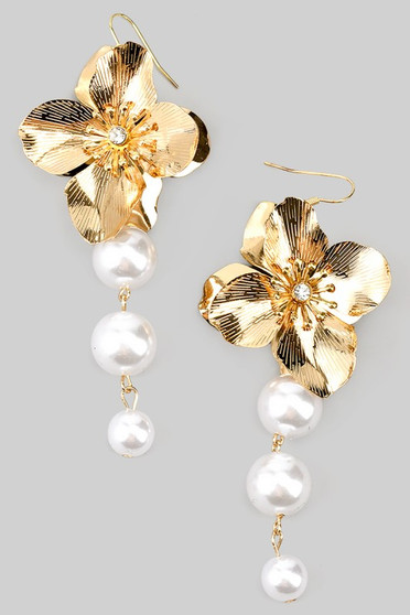 Double Sided Flower And Pearl Drop Earrings