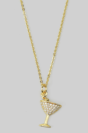 Cz Pave Martini Glass Pendant Necklace