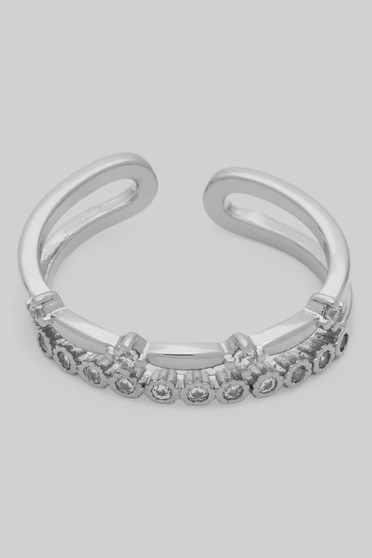 Double Stacked Cut Out Ring With Cz Pave