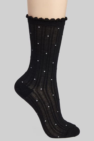 Ribbed Cotton Blend Socks With Sparkle Dots