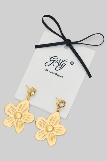 18K Gold Dipped Cz Flower Post And Brass Flower Dangle