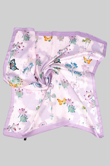 Lovely Butterfly And Flower Print Silky Square Scarf