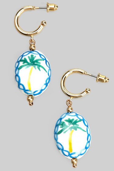 Post Hoops With Palm Tree Ceramic Charm