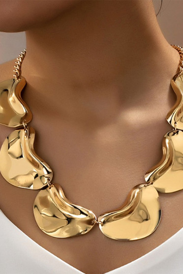 Textured Geo Link Bib Chain Necklace