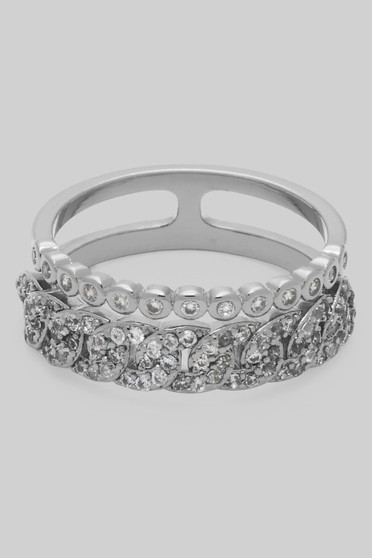 Shiny Cz Pave Chain And Row Stack Ring