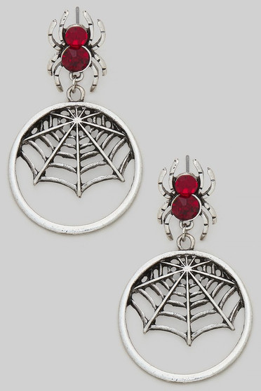 Stone Spider And Web Drop Earrings