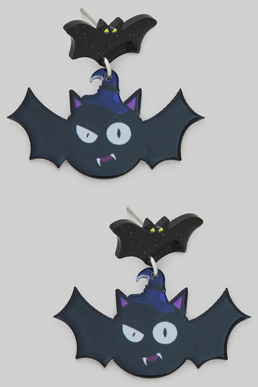 Acrylic Halloween Bat Drop Earrings