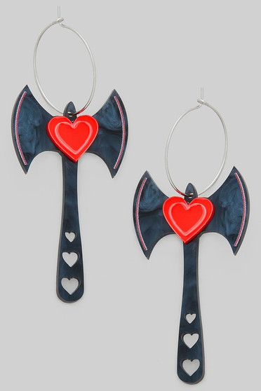 Acrylic Halloween Heart Hammer Hoop Earrings