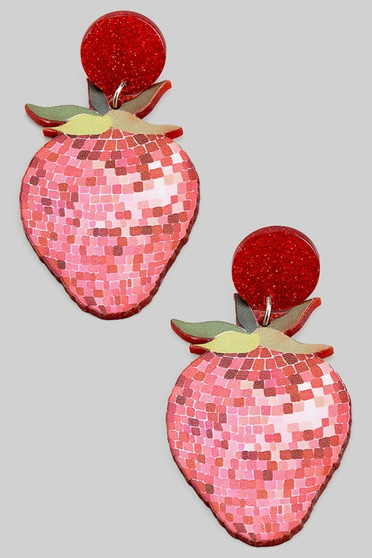 Glitter Post Disco Ball Strawberry Drop Earrings