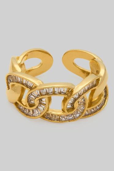 Sparkling Baguette Cz Chain Ring
