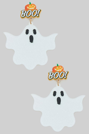 Glittery Ghost Boo Pumpkin Drop Earrings