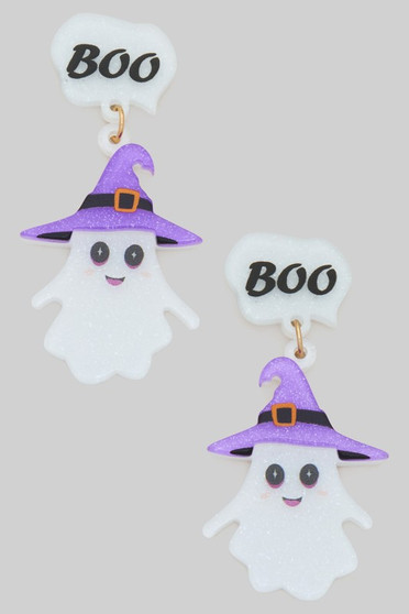 Glittery Witches Hat Ghost Boo Drop Earrings