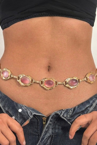 Lavish Pink Stone Link Chain Belt
