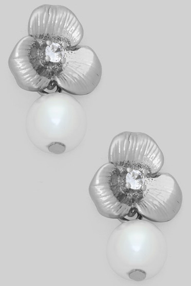 Dainty Flower Studs With Pearl And Cz