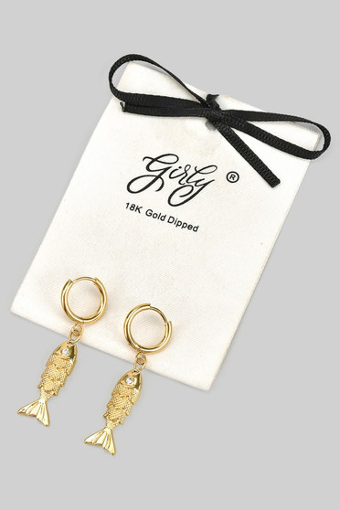 18K Gold Dipped Hoops With Fish Charms