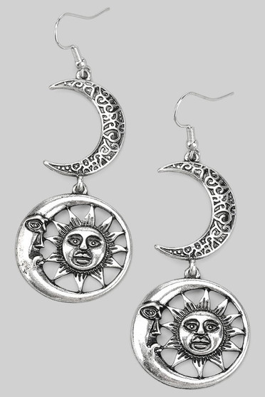 Tiered Crescent Moon And Sun Drop Earrings
