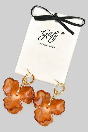 Stainless Steel Marbled Acrylic Flower Drop Earrings
