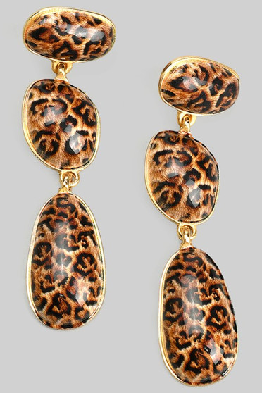 Triple Tiered Leopard Stone Drop Earrings