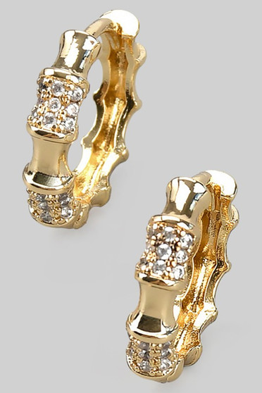 Small Bamboo Hoops With Cz Pave