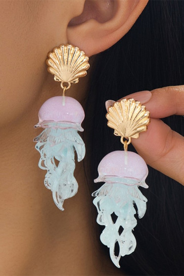 Shell Post And Colorful Jellyfish Drop Earrings