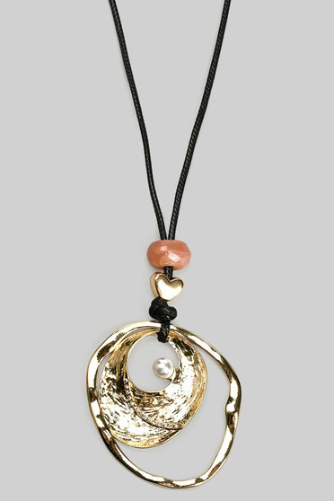 Adjustable Cord Necklace With Mixed Media Geo Pendant