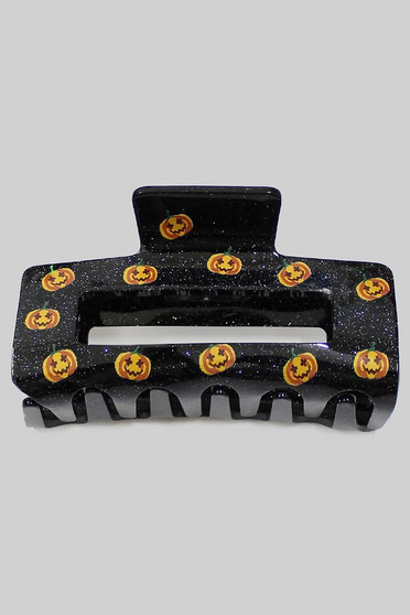 Glittery Rectangle Halloween Pumpkin Hair Clip