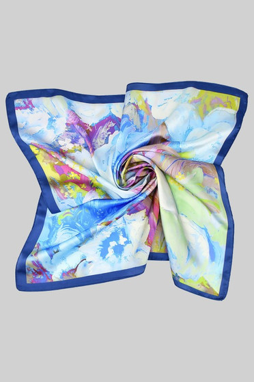 Silky Square Scarf With Multi Colored Floral Print