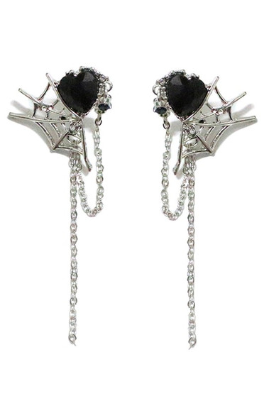 Heart And Spider Web Chain Drop Dangle Earrings 