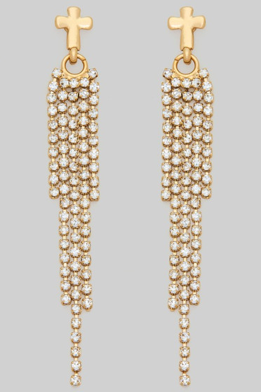 Cross Studs With Dangling Cz Strands