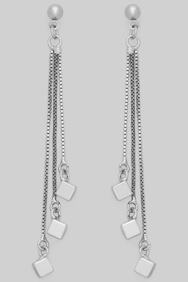 Ball Studs With Dangling Cube Charms
