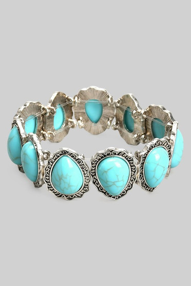 Teardrop Turquoise Stone Western Stretch Bracelet