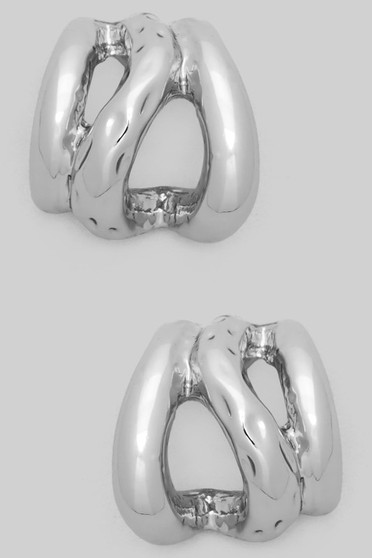 Textured Cutout Brass Scoop Hoops