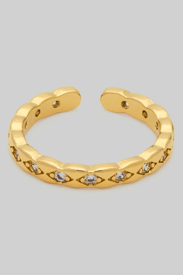 Ruffle Edge Brass Ring With Decorative Cz