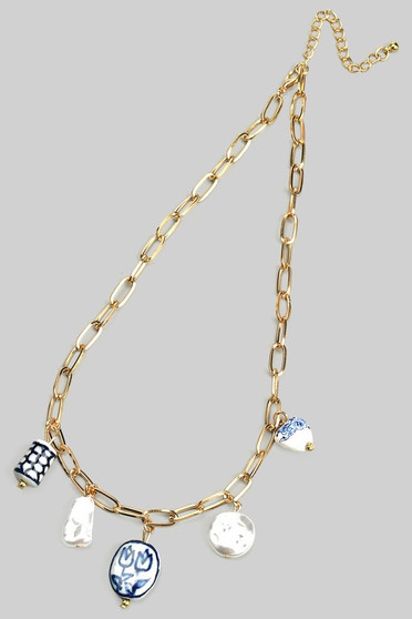 Porcelain And Fwp Charm Chain Necklace