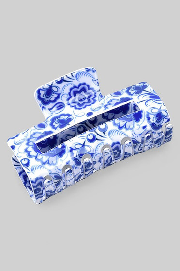 Blue Floral Rectangular Hair Clip