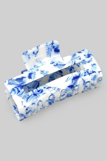 Blue And White Glossy Rectangle Hair Clip
