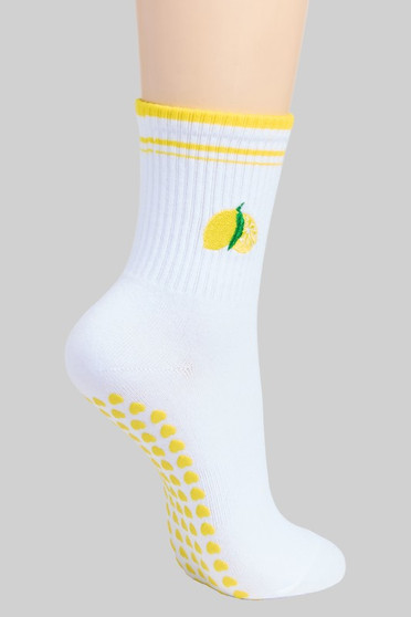 Lemon Embroidered Yoga Pilates Grip Socks